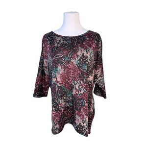 2/$20 Bobbie Brooks Round Neck 3/4 Sleeve Paisley Floral Blouse‎ Knit Top sz XL
